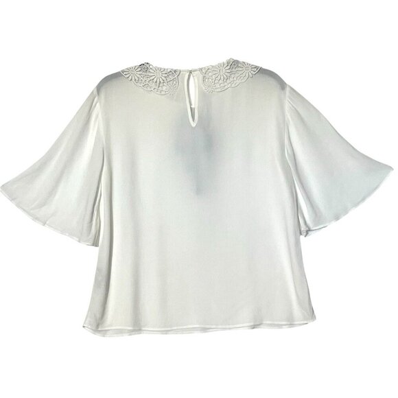 Zara 100% Viscose White Peter Pan Lace Collar Black Tie Blouse Top - Picture 2 of 6